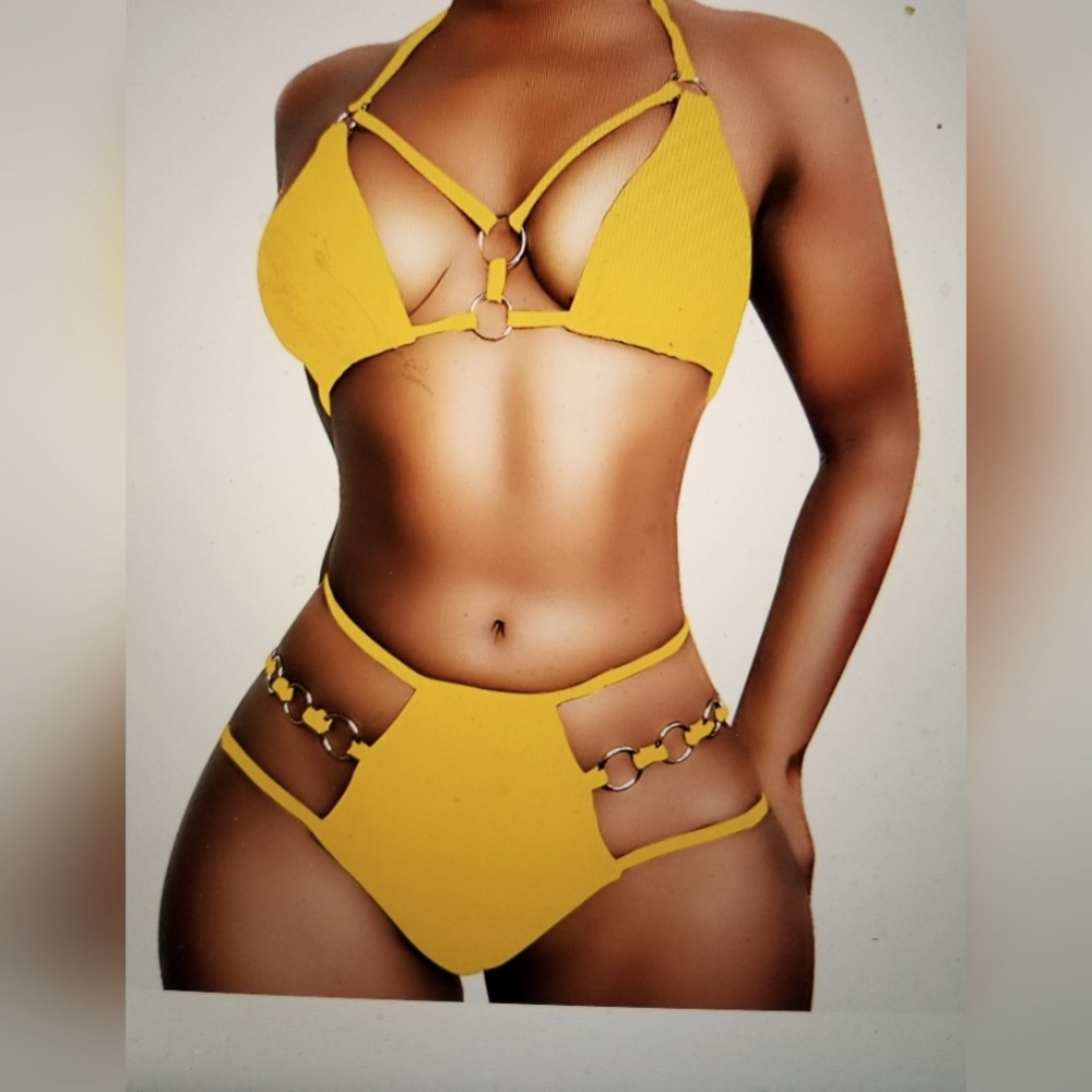 NWT PUSH UP PADDED THONGS BIKINI CHEEKY STRAPPY METAL RING SWIM SUIT SIZ…